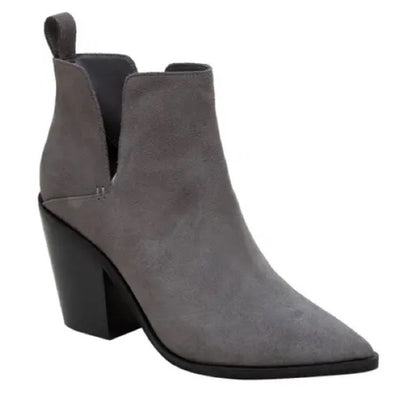 214. NEW SIZE 8 Rugged Gray Heeled Boots with Ankle-Height Design
