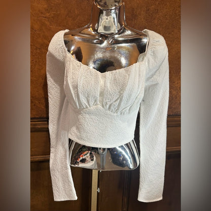 Astr White Ruched Puff Sleeve Crop Blouse