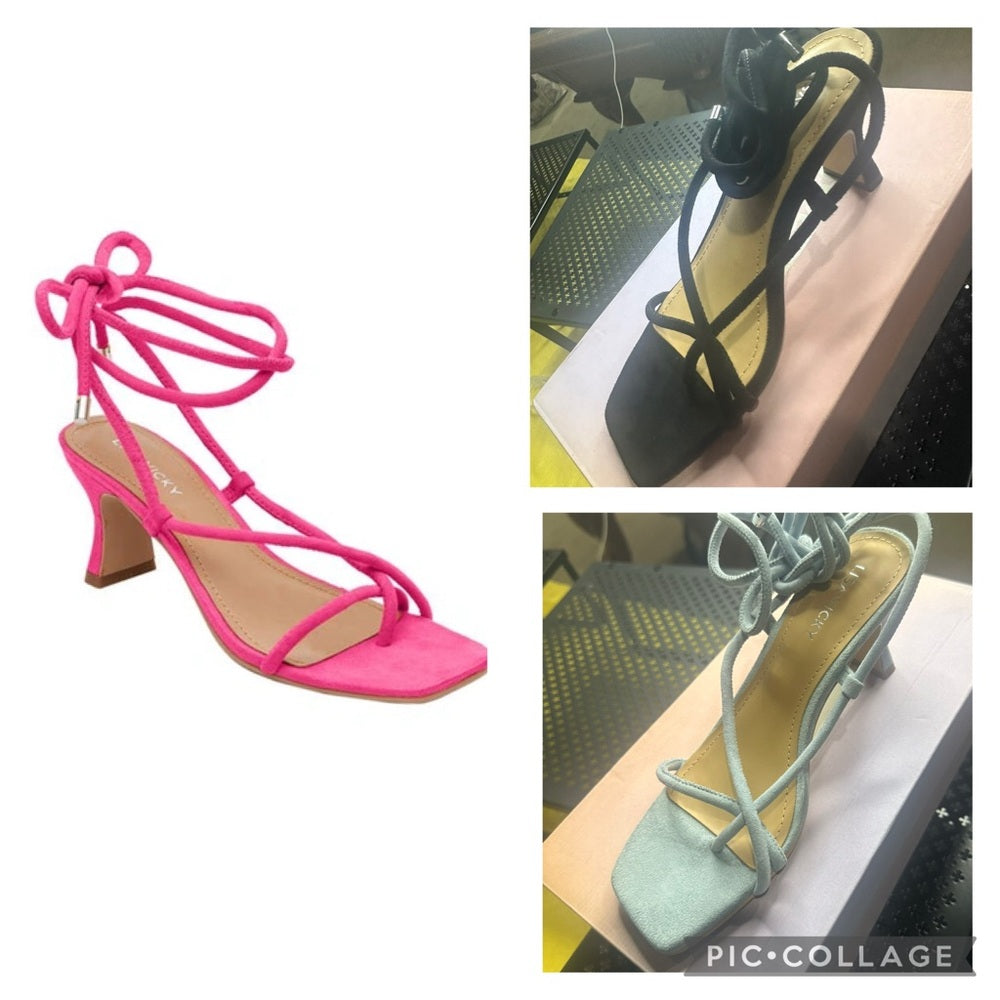 222. NEW 6.5 Black suede Strappy Lace-Up Heels with Kitten Heel