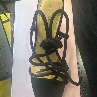 222. NEW 6.5 Black suede Strappy Lace-Up Heels with Kitten Heel