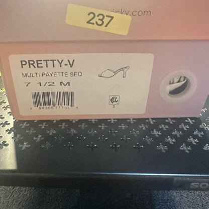 237. NEW SIZE 7.5 Black and Multi Payette Seq Heels w/ Playful Butterfly Design