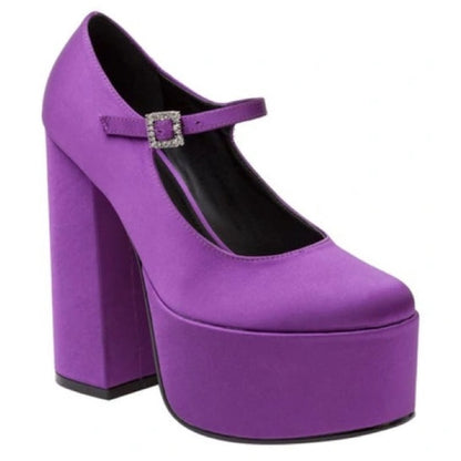 246. NEW SIZE 7 Purple Platform Shoes with Chunky Sole and Ankle Strap