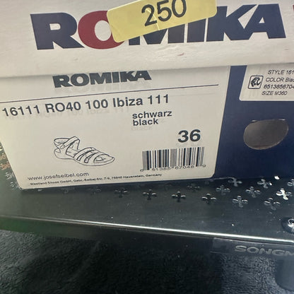 250. NEW SUZE 6-6.5 Romika Black Sandals with Wide Straps and Flat Sole