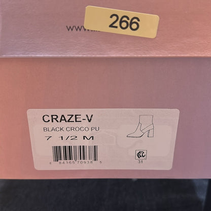 70.266.267.268.269.270.271. NEW Black Crocodile Textured Ankle Boots Block Heel