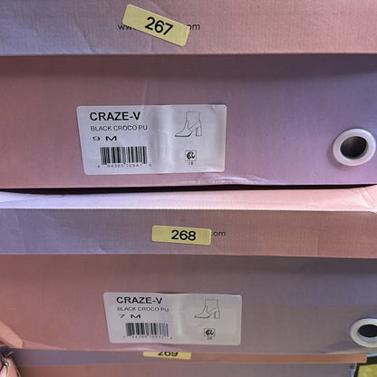 70.266.267.268.269.270.271. NEW Black Crocodile Textured Ankle Boots Block Heel