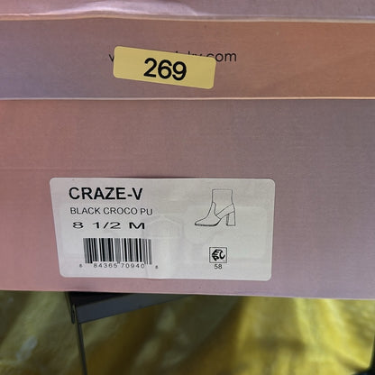 70.266.267.268.269.270.271. NEW Black Crocodile Textured Ankle Boots Block Heel