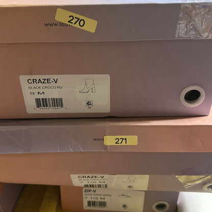 70.266.267.268.269.270.271. NEW Black Crocodile Textured Ankle Boots Block Heel