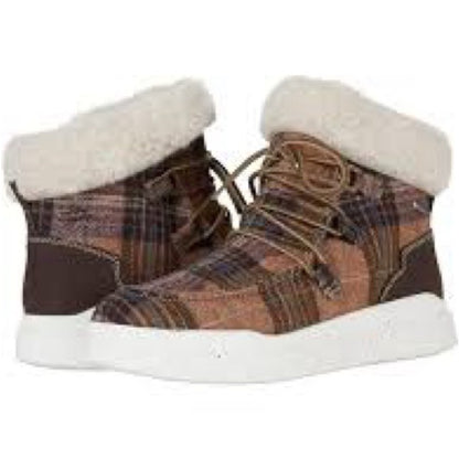 262.NEW SIZE 9.5-10.5/40 Romika Brown and White Ankle Boots with Fleece Collar