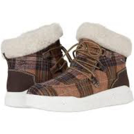 262.NEW SIZE 9.5-10.5/40 Romika Brown and White Ankle Boots with Fleece Collar