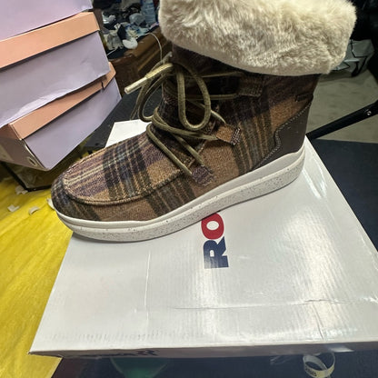 262.NEW SIZE 9.5-10.5/40 Romika Brown and White Ankle Boots with Fleece Collar