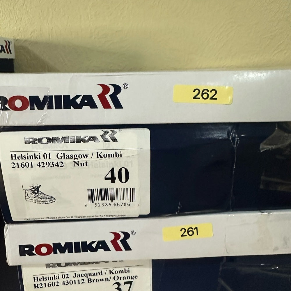 262.NEW SIZE 9.5-10.5/40 Romika Brown and White Ankle Boots with Fleece Collar