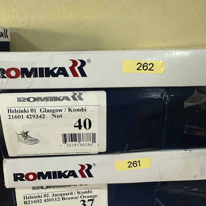 262.NEW SIZE 9.5-10.5/40 Romika Brown and White Ankle Boots with Fleece Collar