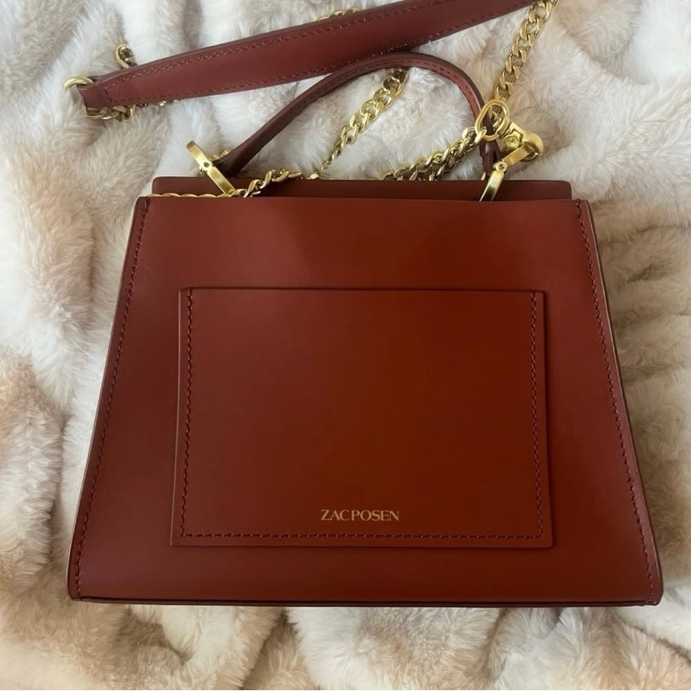 Zac Posen Brown Leather Satchel with Gold Hardware