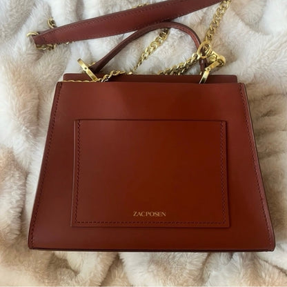 Zac Posen Brown Leather Satchel with Gold Hardware