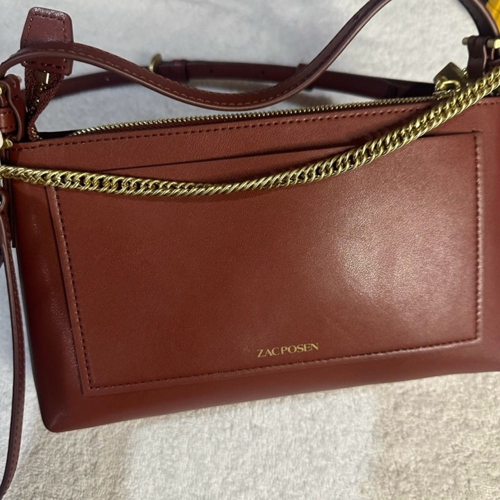 Zac Posen Brown Leather Satchel with Gold Hardware