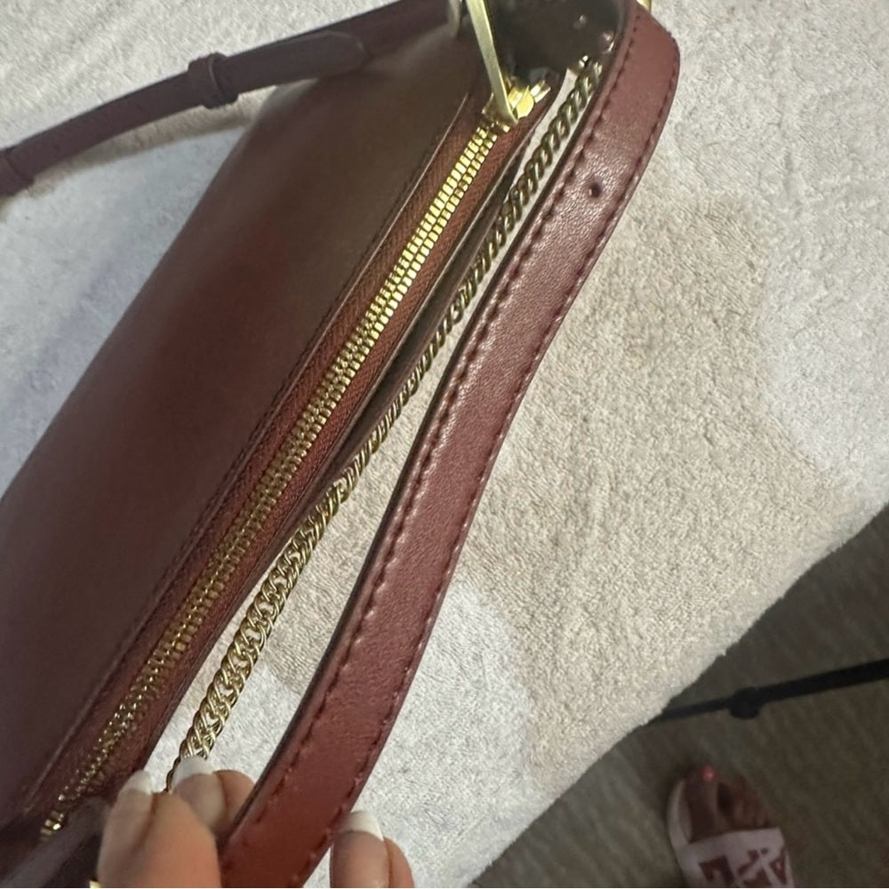 Zac Posen Brown Leather Satchel with Gold Hardware