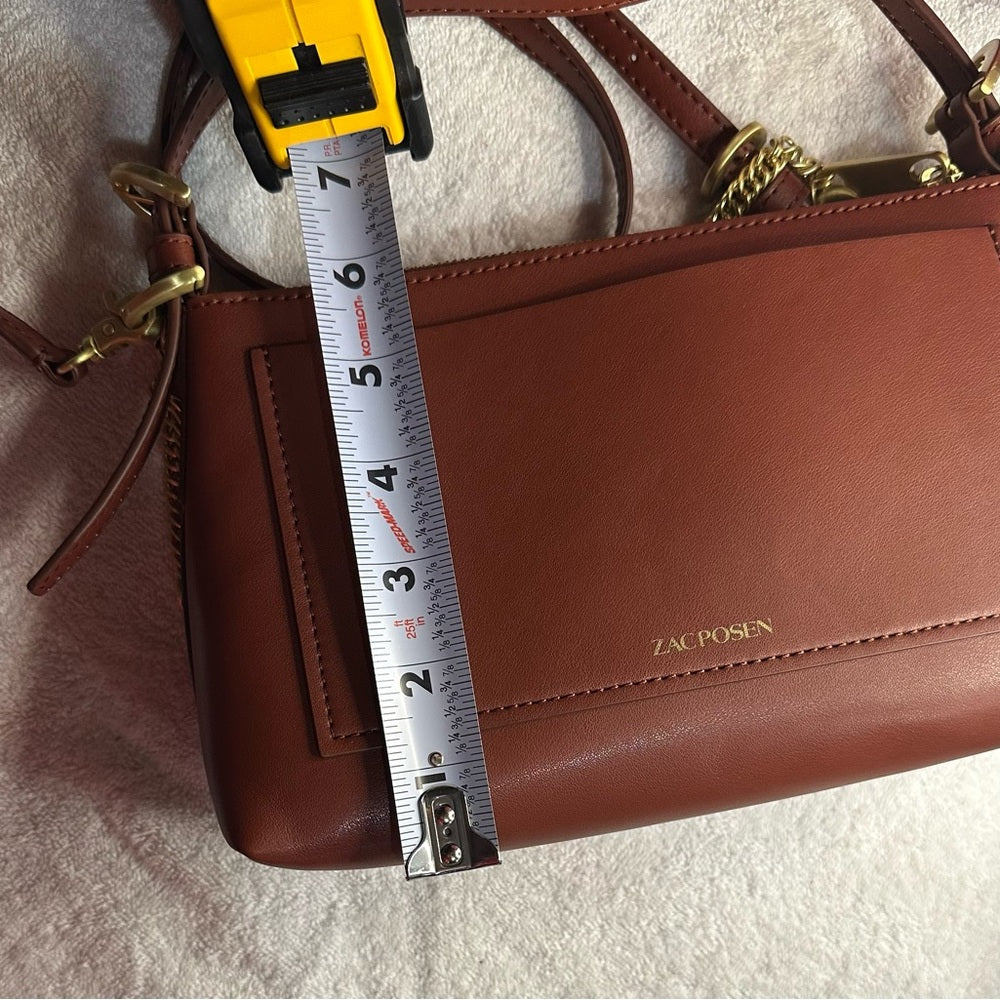 Zac Posen Brown Leather Satchel with Gold Hardware