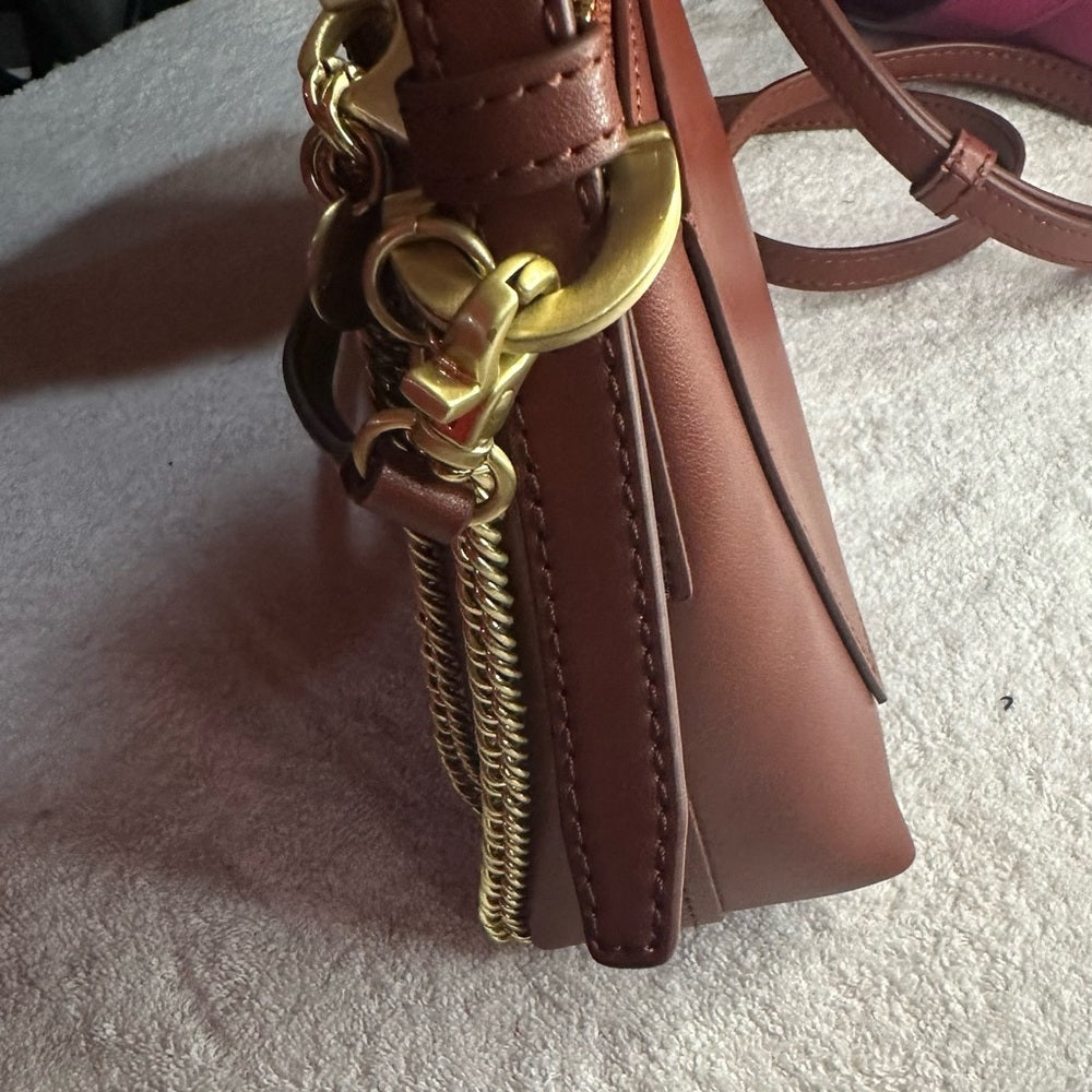 Zac Posen Brown Leather Satchel with Gold Hardware