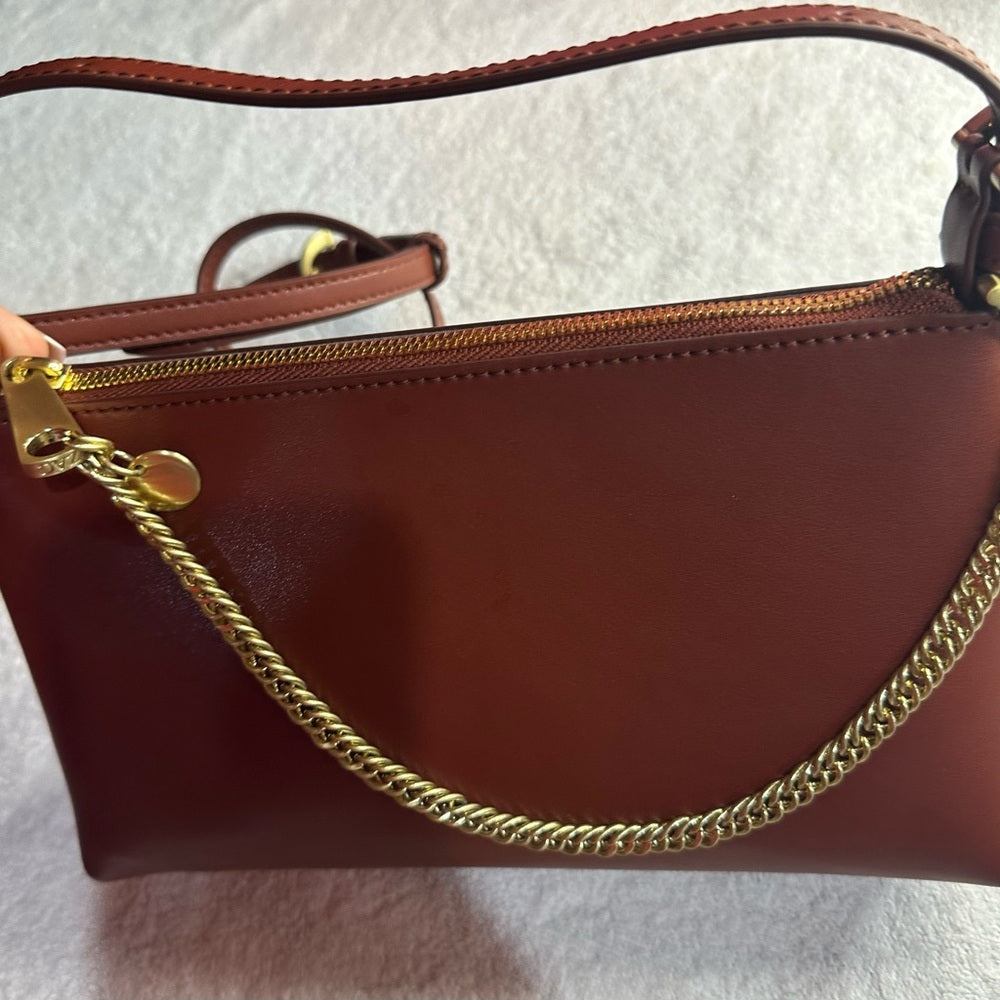 Zac Posen Brown Leather Satchel with Gold Hardware