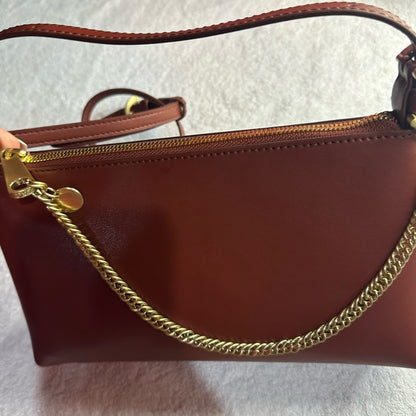 Zac Posen Brown Leather Satchel with Gold Hardware