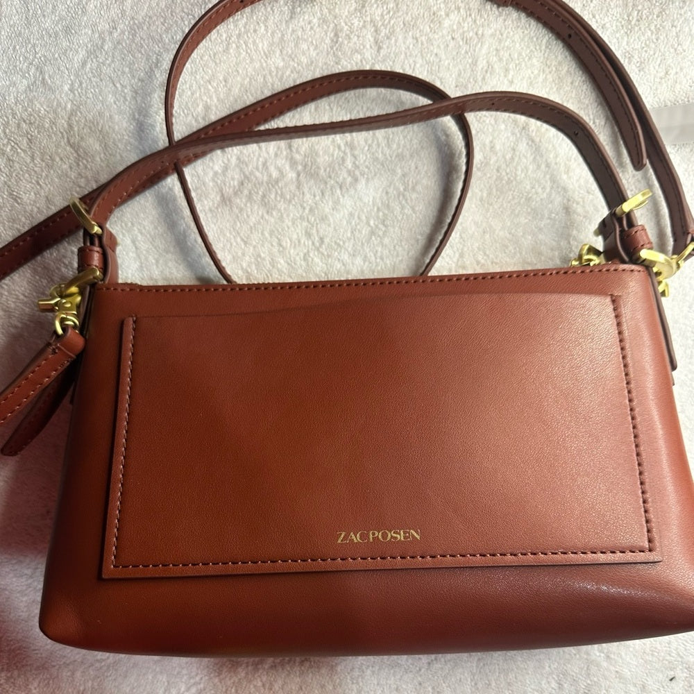 Zac Posen Brown Leather Satchel with Gold Hardware