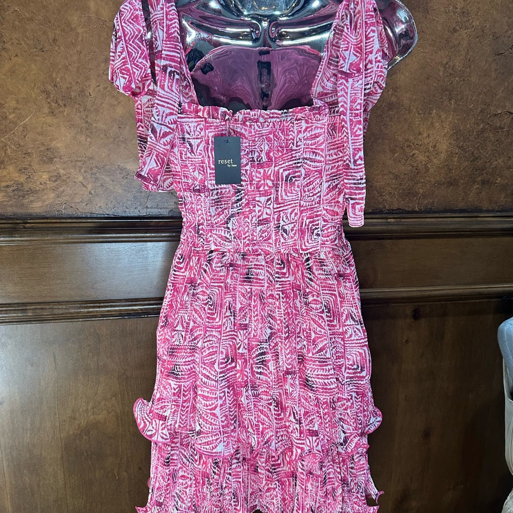 NWT SIZE S Pink Ruffled Tiered Mini Sundress
