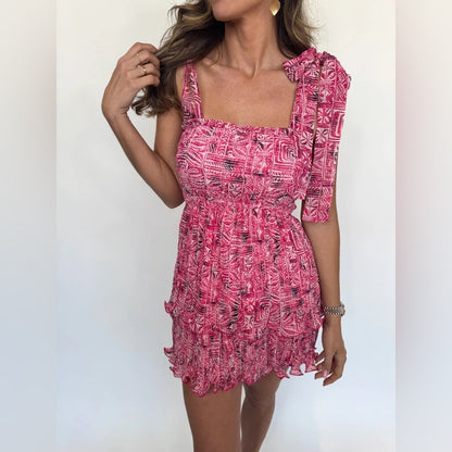 NWT SIZE S Pink Ruffled Tiered Mini Sundress