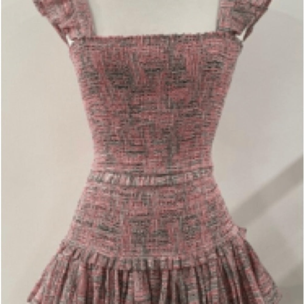 NWT SIZE L Pink Skater Mini Dress with Ruffled Elegance