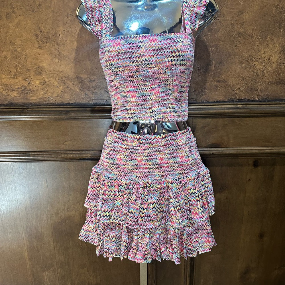 NWT SIZE L Pink Skater Mini Dress with Ruffled Elegance