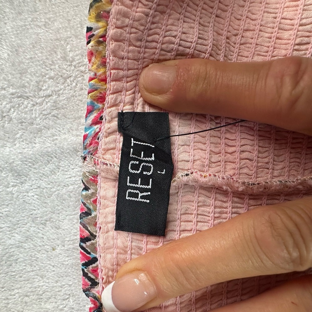 NWT SIZE L Pink Skater Mini Dress with Ruffled Elegance