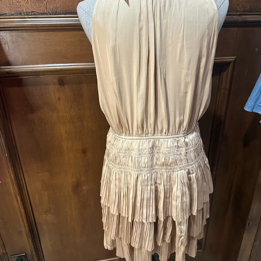 NWT SIZE L Tan Pleated Halter Mini Dress for Cocktail