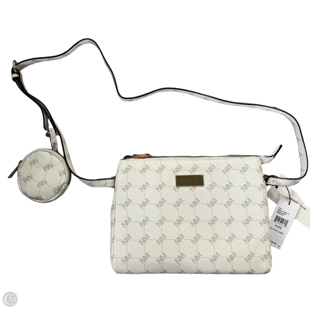 NWT Nicole Miller White Crossbody Bag with Classic Monogram Design