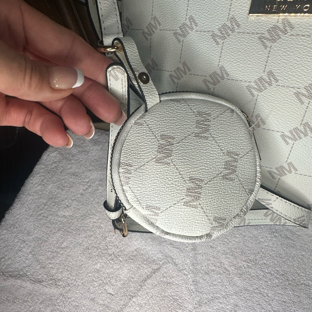 NWT Nicole Miller White Crossbody Bag with Classic Monogram Design