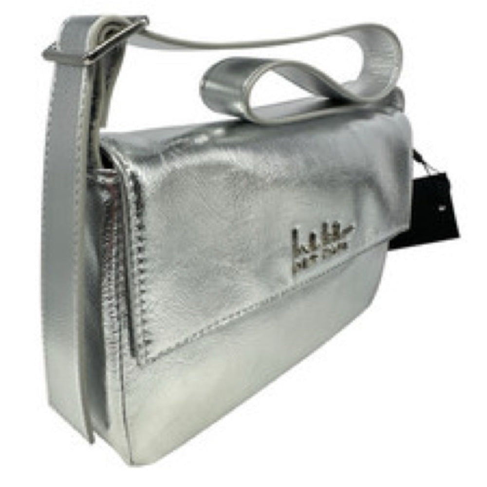 NWT Nicole Miller Silver Satchel with Futuristic Appeal