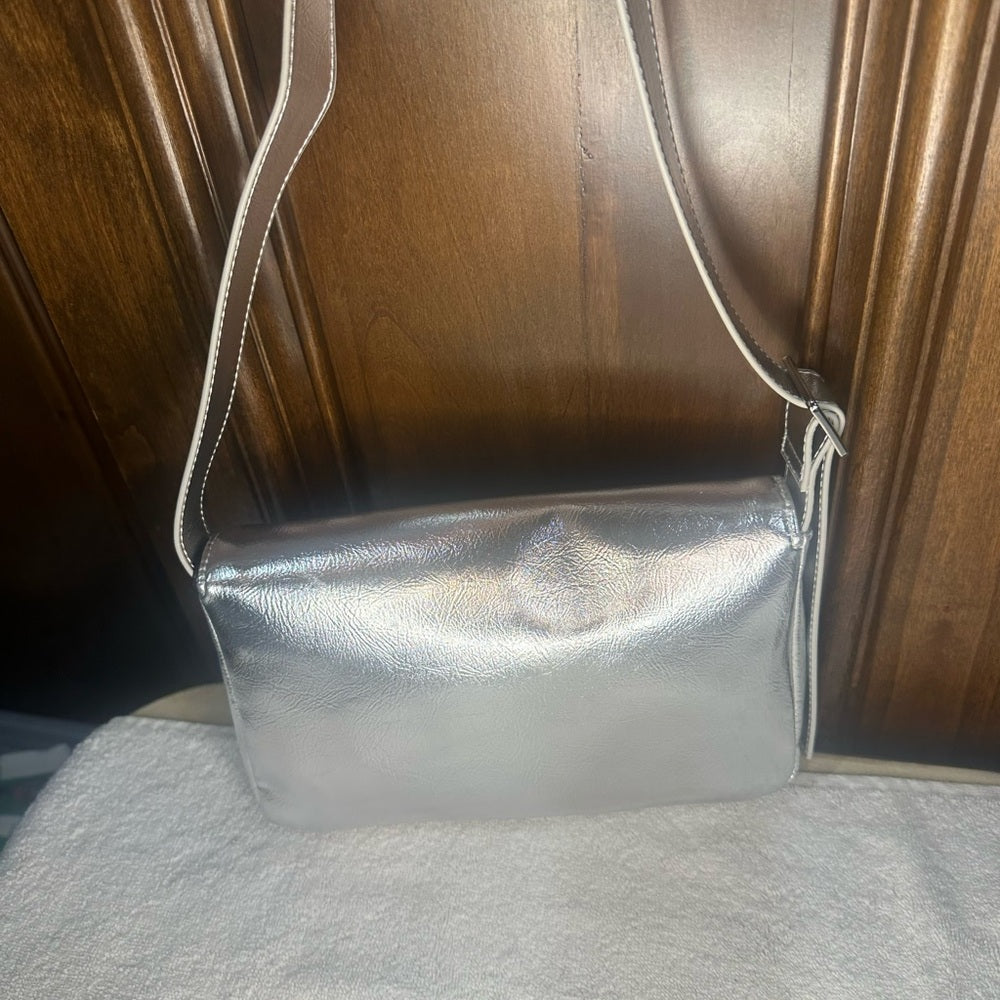 NWT Nicole Miller Silver Satchel with Futuristic Appeal