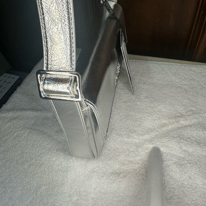 NWT Nicole Miller Silver Satchel with Futuristic Appeal