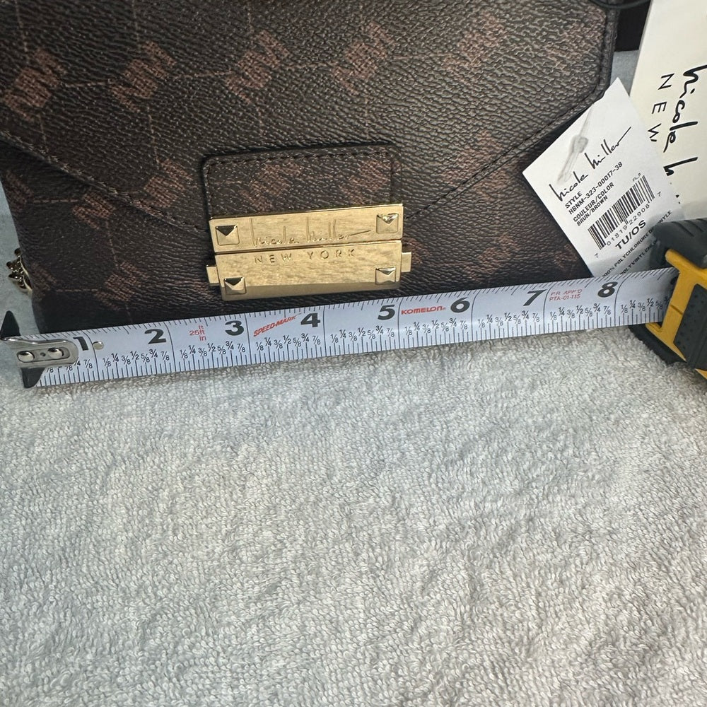 NWT Nicole Miller Brown and Gold Crossbody Bag with Elegant Design