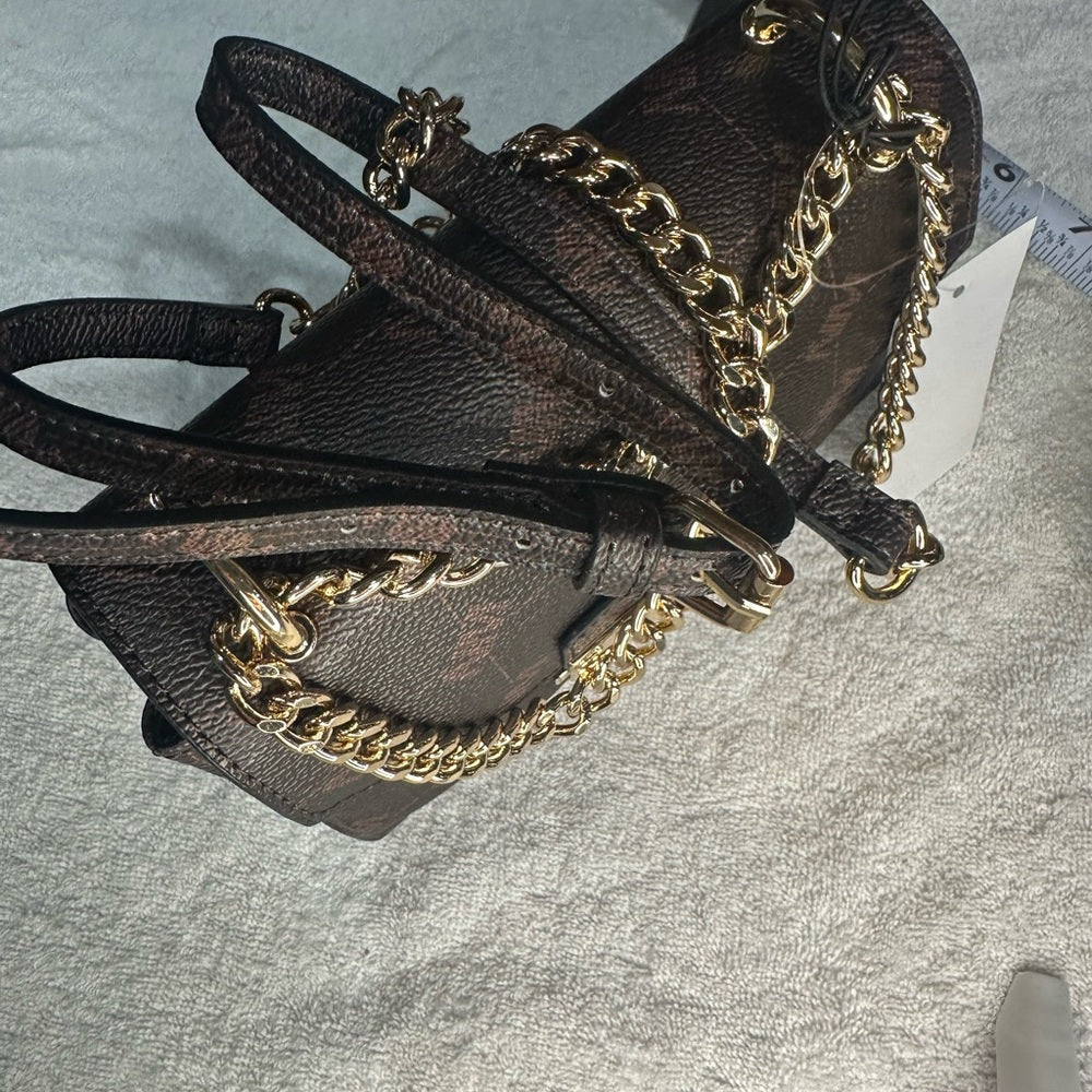 NWT Nicole Miller Brown and Gold Crossbody Bag with Elegant Design