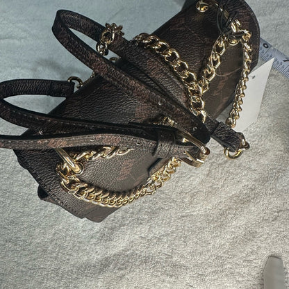 NWT Nicole Miller Brown and Gold Crossbody Bag with Elegant Design
