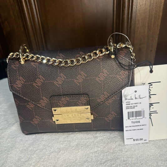 NWT Nicole Miller Brown and Gold Crossbody Bag with Elegant Design