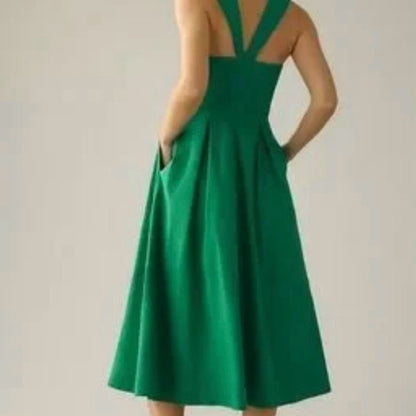 NWOT SIZE 2-6-16 Maeve Green Square Neck Sleeveless Midi Dress