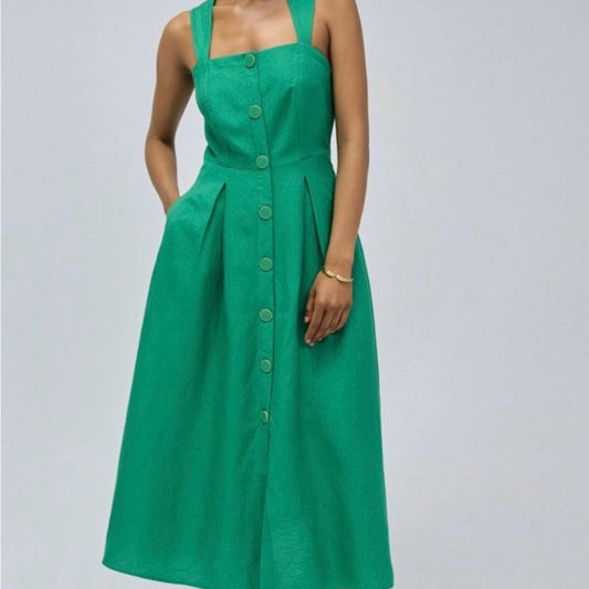NWOT SIZE 2-6-16 Maeve Green Square Neck Sleeveless Midi Dress