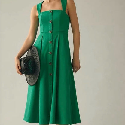 NWOT SIZE 2-6-16 Maeve Green Square Neck Sleeveless Midi Dress