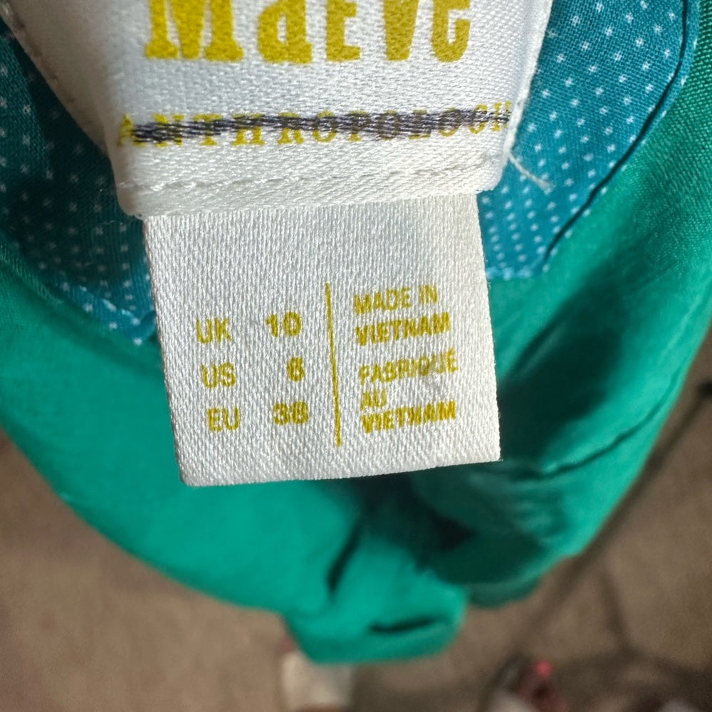 NWOT SIZE 2-6-16 Maeve Green Square Neck Sleeveless Midi Dress