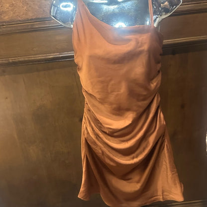 NWT SIZE S Line & Dot Ruched Bodycon Mini Dress in Brown and Orange