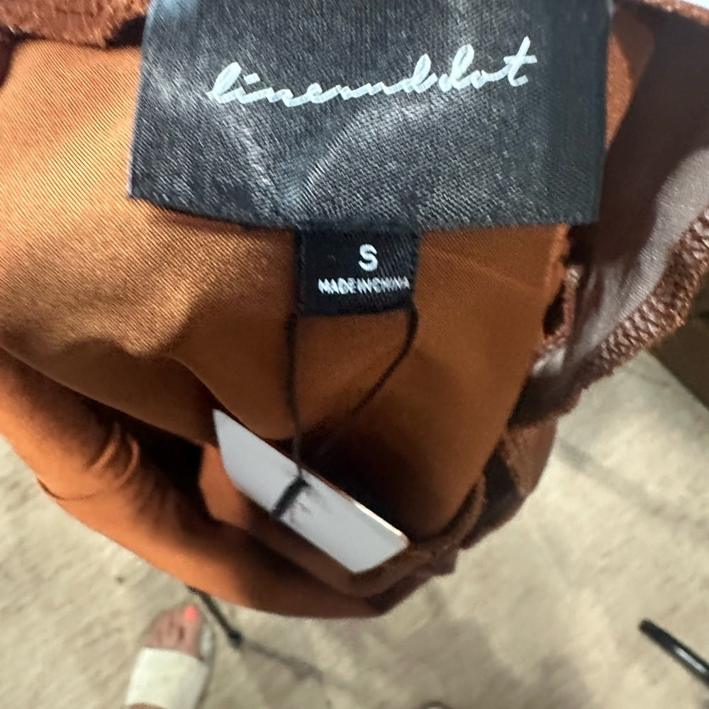 NWT SIZE S Line & Dot Ruched Bodycon Mini Dress in Brown and Orange