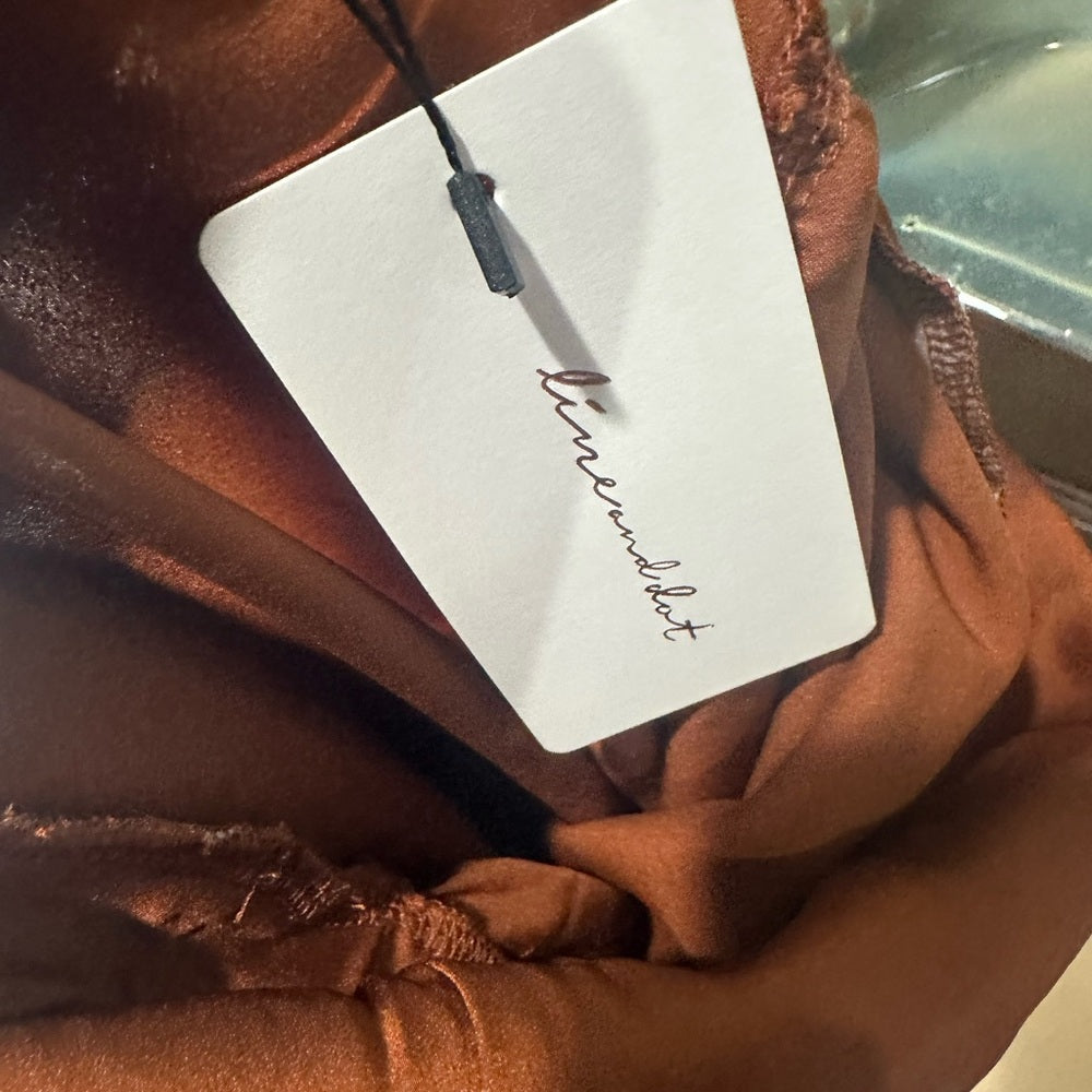 NWT SIZE S Line & Dot Ruched Bodycon Mini Dress in Brown and Orange