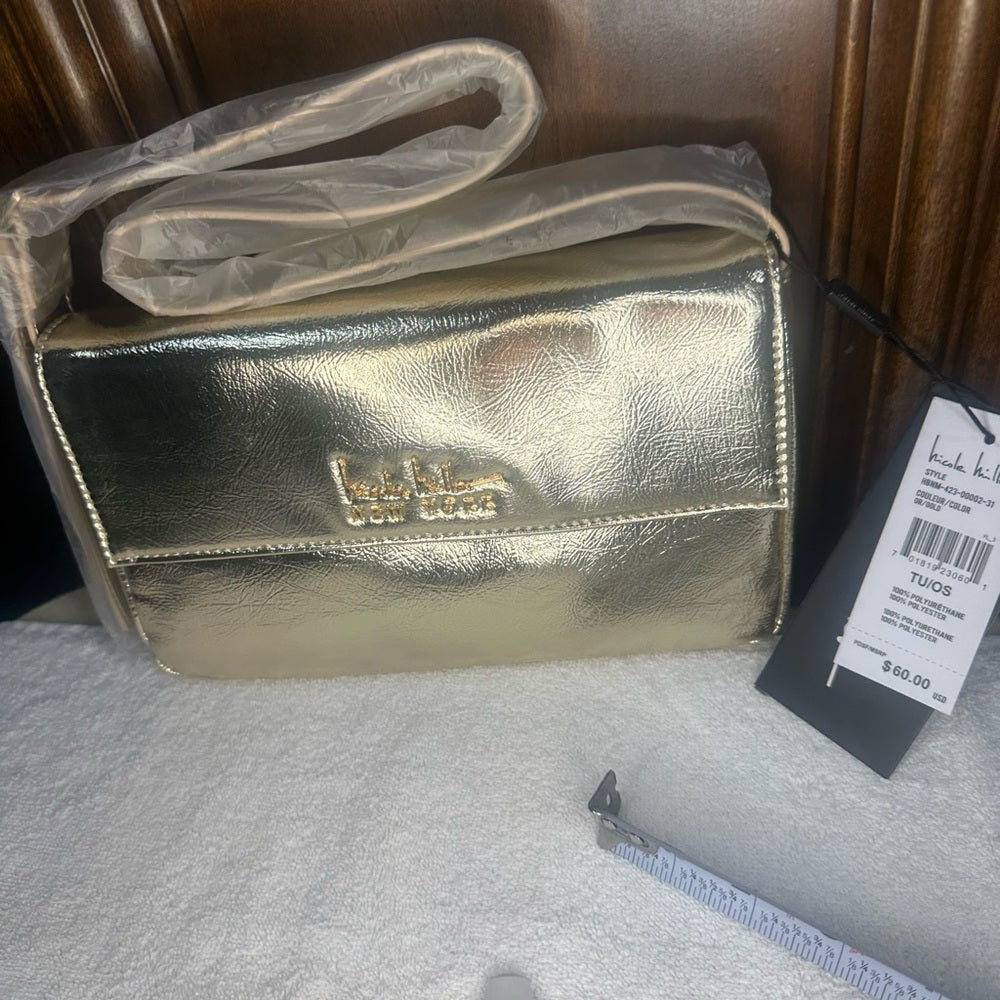 NWT Nicole Miller Gold Clutch Elegant Metallic Wristlet