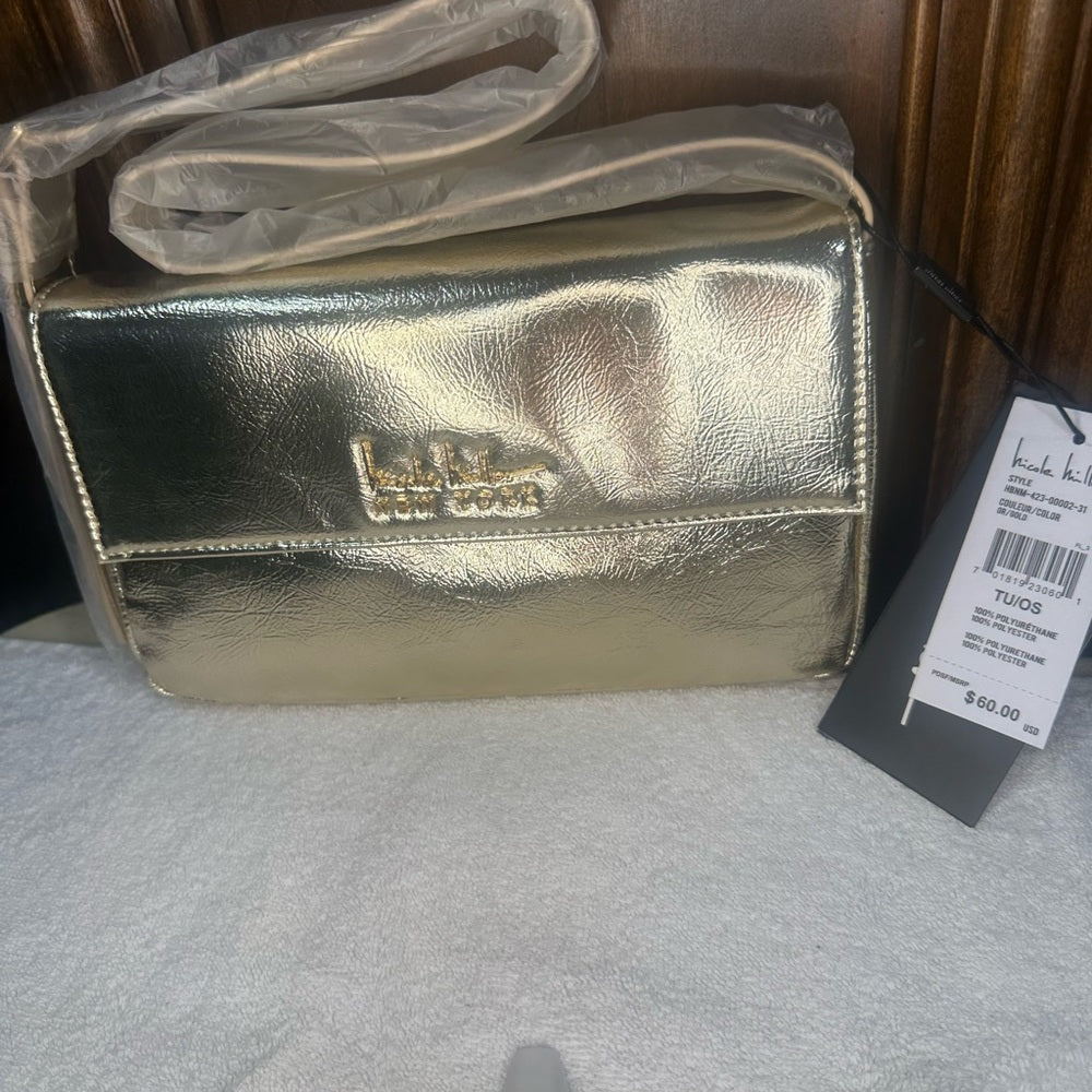 NWT Nicole Miller Gold Clutch Elegant Metallic Wristlet