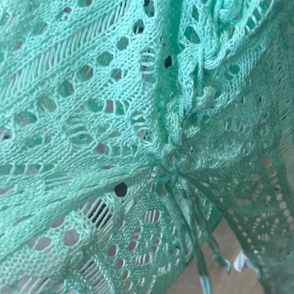 SIZE OS Green Knit Swim Coverup with Lacework and V-Neck